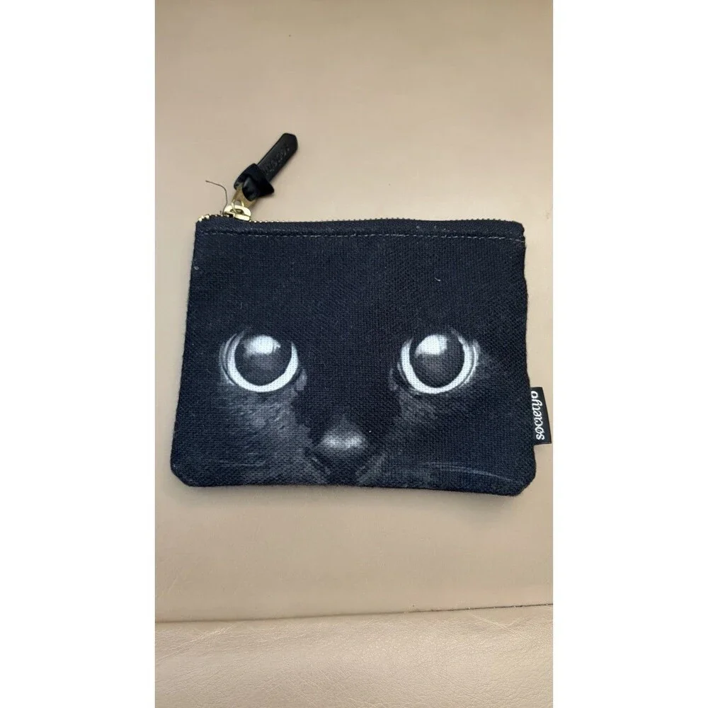 Society6 Black Cat Face Makeup Bag Zipper Pouch 7 in x 4 in Black Big Eyes
